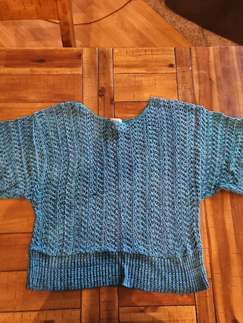 fresh Teal Open-Weave Crewneck Sweater